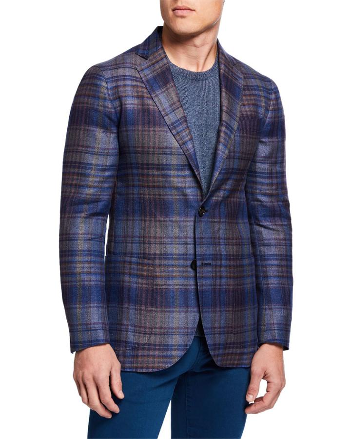 Men's Large-plaid Hemp/wool