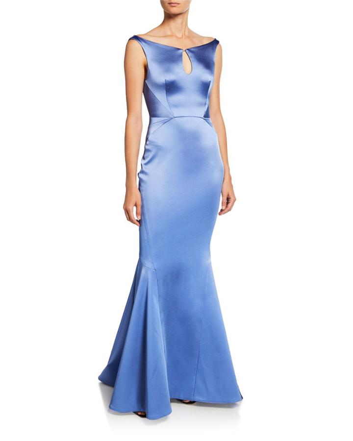 Stretch Satin Keyhole Trumpet Gown