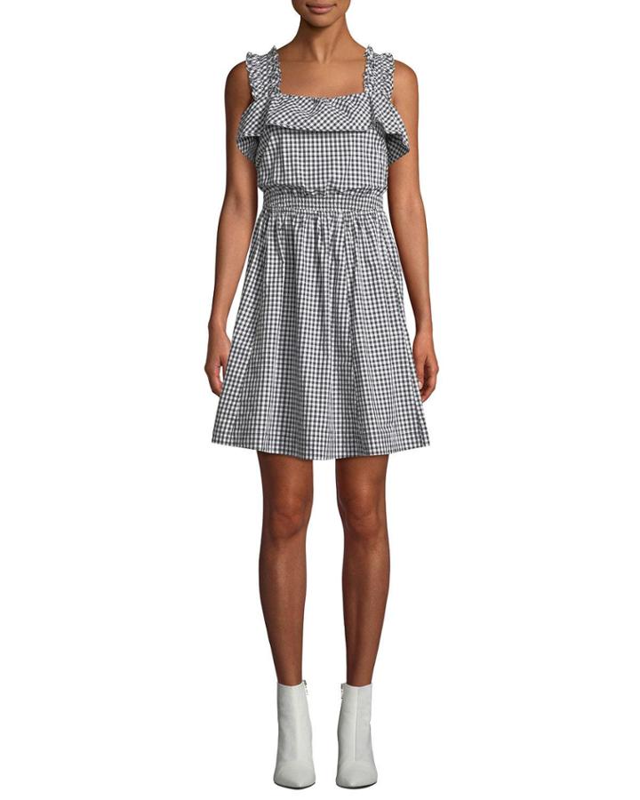 Ruffled Gingham Tie-back Fit-and-flare Dress