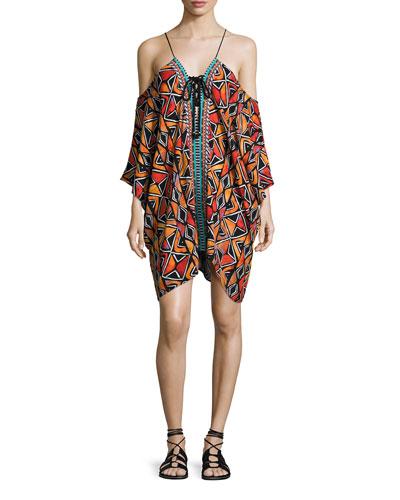 Mozambique Cold-shoulder Lace-up Caftan,