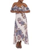 Plus Size Plus Size Matilda Floral Cold-shoulder Flutter-sleeve Handkerchief Dress