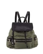 Elizabeth Contrast-trim Nylon Backpack, Olive