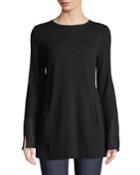 Round-neck Long-sleeve Grommet-cuff Knit Top