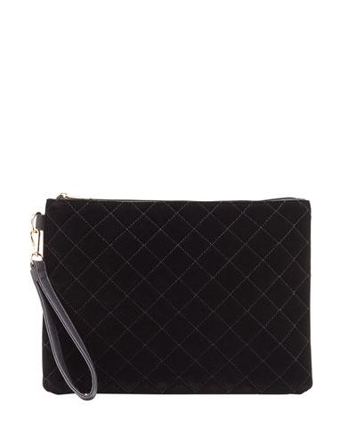 Quilted Velvet Clutch Bag, Black