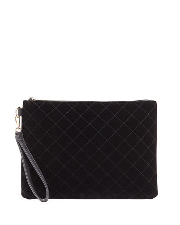 Quilted Velvet Clutch Bag, Black