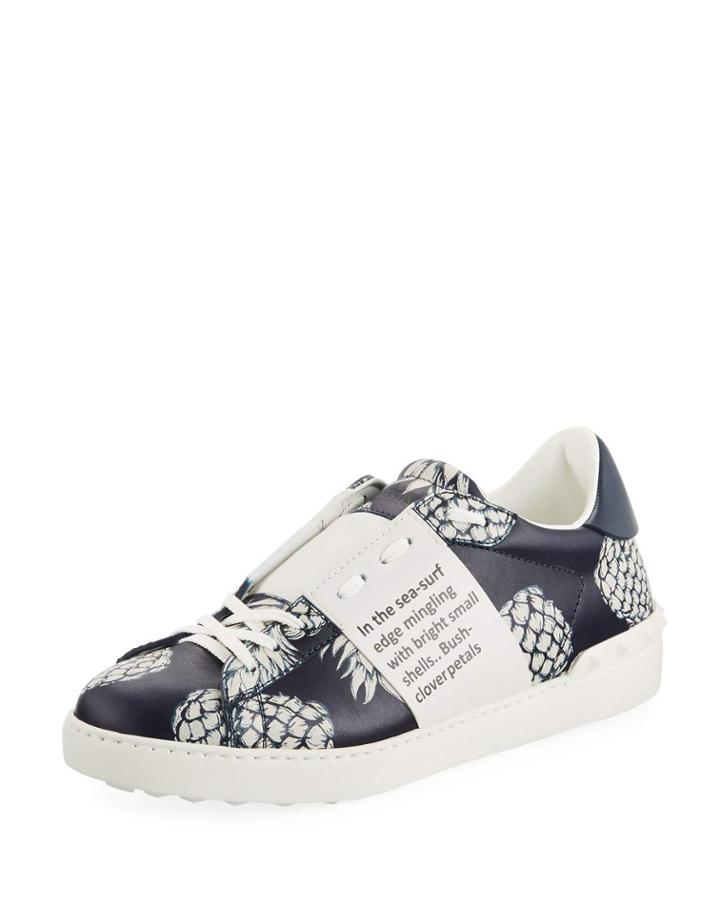 Men's Leather Low-top Sneakers With Haiku & Pineapples