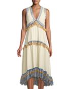 Embroidered-ruffle Tiered Gauze Dress