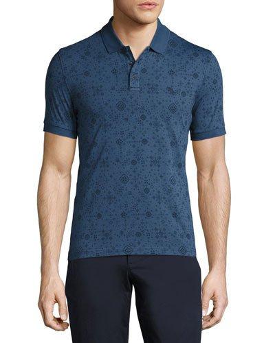 Graphic-print Cotton Polo Shirt, Dark Denim