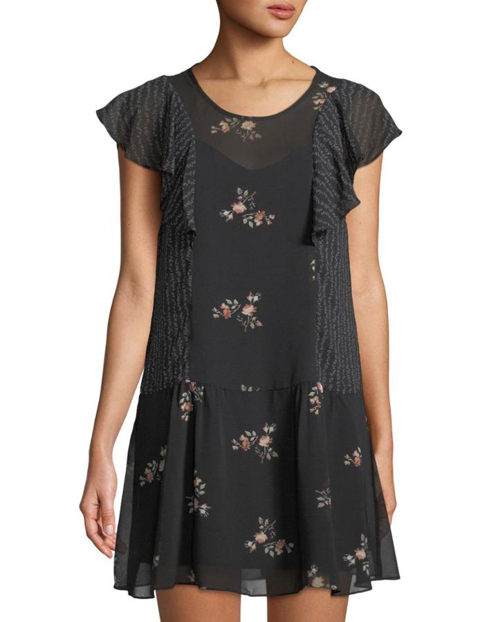 Ruffled Floral Illusion Dress
