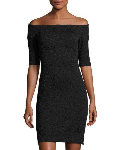 Metallic Off-the-shoulder Sheath Dress, Black