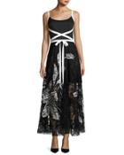 Balance Sleeveless Crepe & Lace Evening Gown, Jet