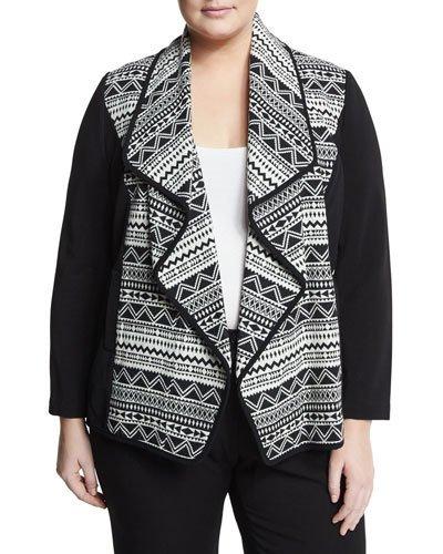 Paula Geometric Draped Open Jacket, White/black,