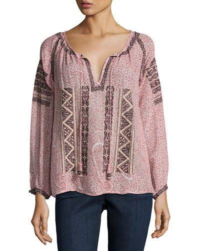 Belsda Embroidered-trim Top, Apple