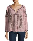 Belsda Embroidered-trim Top, Apple