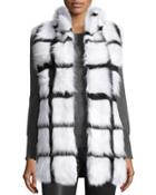 Check Faux-fur Vest, Black/white