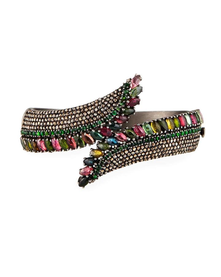 Multicolor Tourmaline & Pave Wing-tip Bangle Bracelet