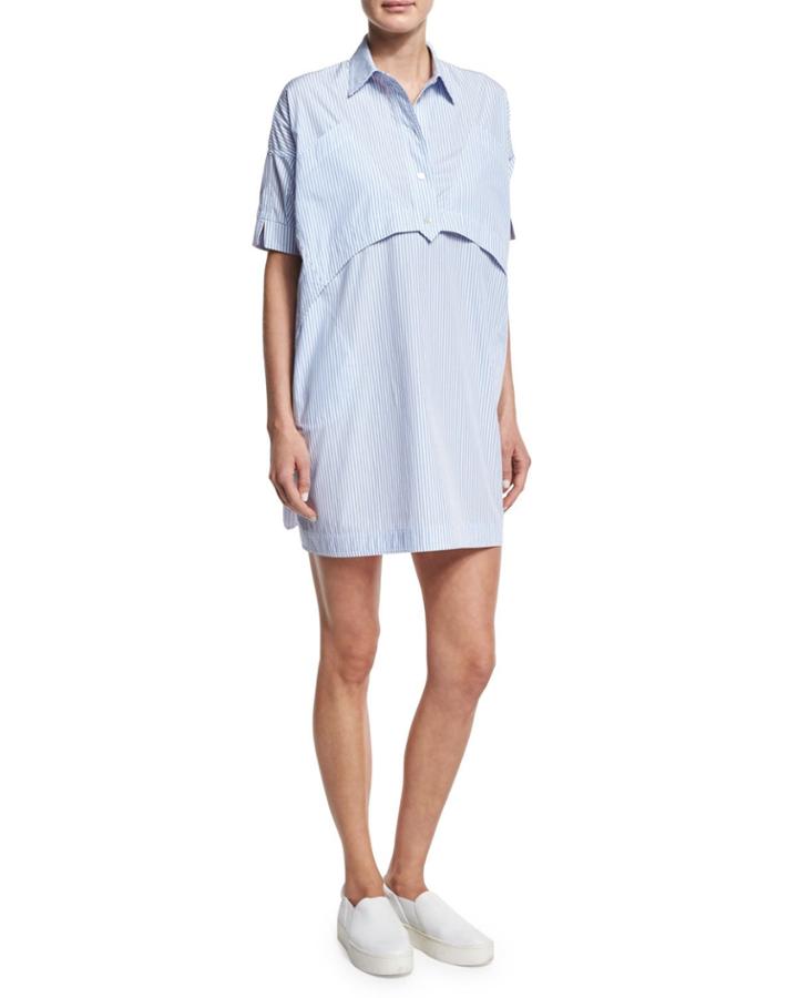 Short-sleeve Striped Poplin Shirtdress,