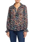 Risa Leo Leopard Print Blouse W/ Necktie