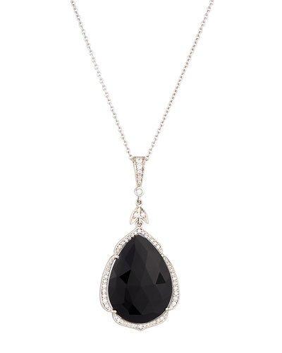 18k Large Pear Onyx & Diamond Pendant Necklace