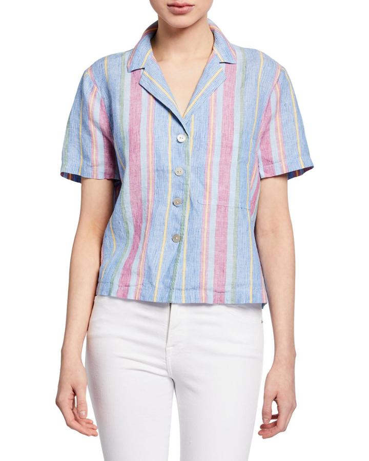 Linen Striped Chest Pocket Cropped