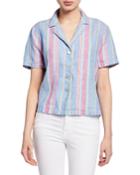 Linen Striped Chest Pocket Cropped