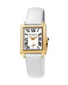 Valentina Rectangular Watch W/ Leather Strap, White/gold