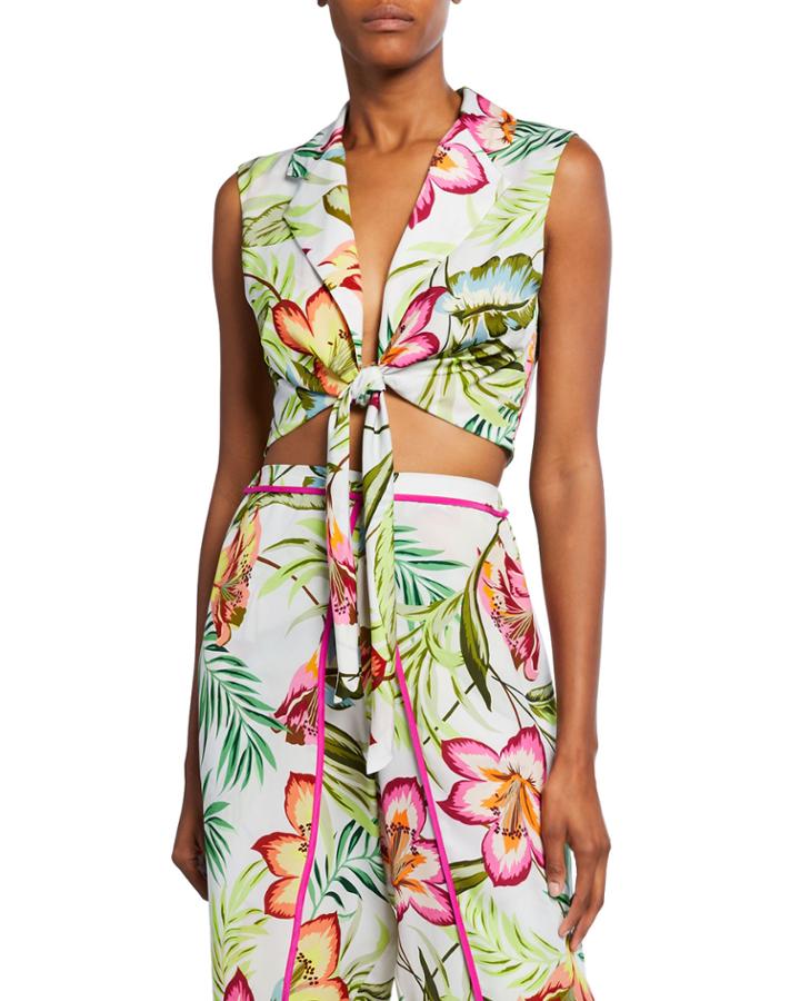 Skyline Floral-print Tie-front Crop Top
