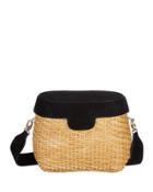 Jane Suede & Straw Basket Crossbody Bag, Black