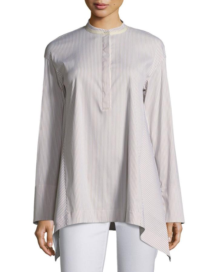 Valen Striped Asymmetric-hem Blouse
