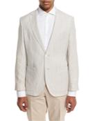 Striped Seersucker Two-button Sport Coat, White/tan