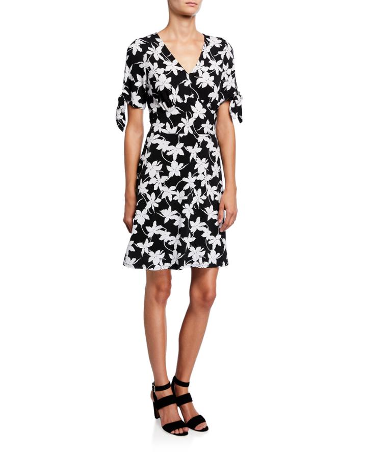 Tie-sleeve Floral-print Dress