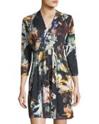 Floral-print 3/4-sleeve Dress