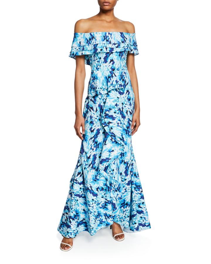 Printed Off-the-shoulder Tiered Ruffle