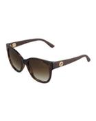 Two-tone Modified Cat-eye Acetate Sunglasses, Havana/brown
