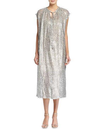 Tie-neck Metallic Caftan Dress