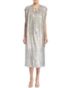 Tie-neck Metallic Caftan Dress