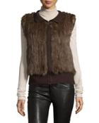 Sable Fur Knit Zip Vest, Brown