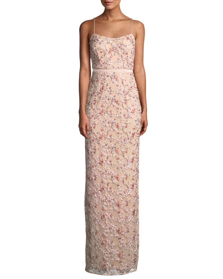 Floral Embroidered Gown W/ Beading