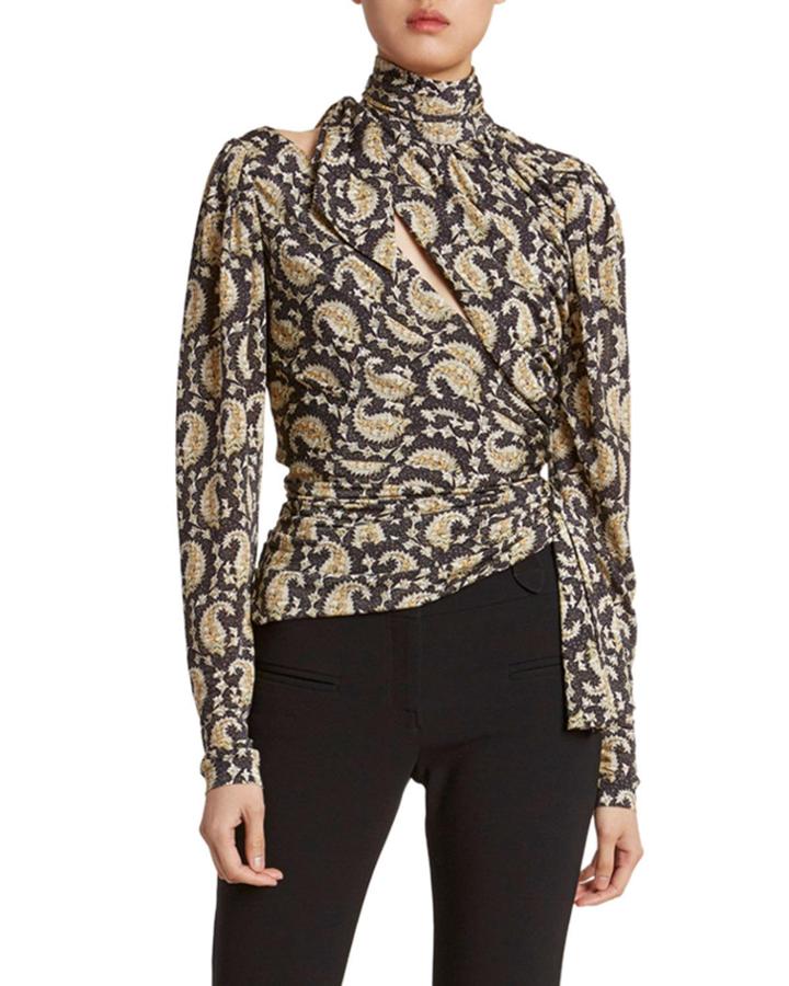 Paisley High-neck Slash-front Top