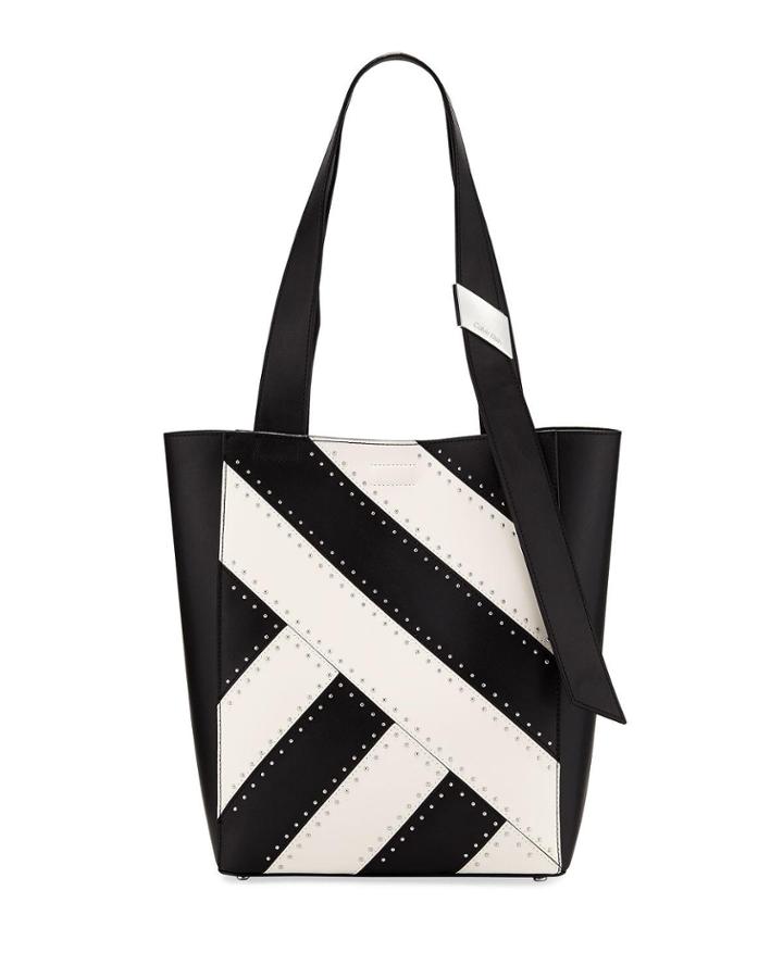 Studded Two-tone Leather Tote Bag