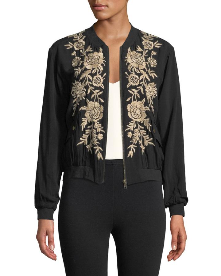 Lennon Floral-embroidered Bomber Jacket