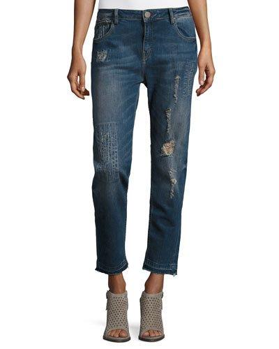 Distressed Straight-leg Jeans, Dark Wash