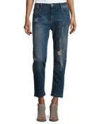 Distressed Straight-leg Jeans, Dark Wash