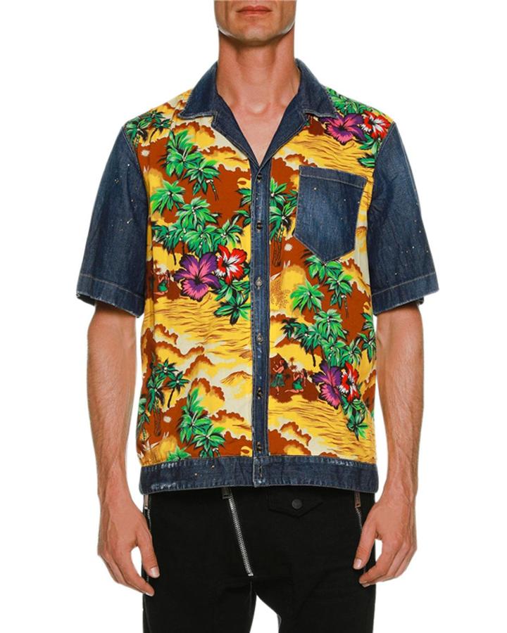 Denim & Hawaii-print Bowling