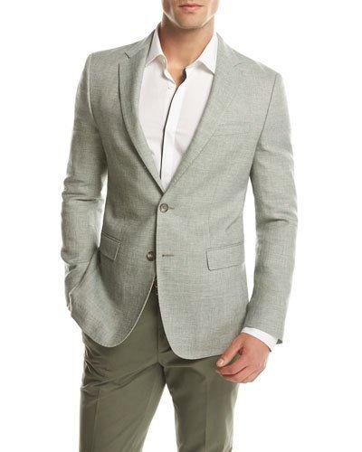 Melange Slim-fit Sport Coat, Green