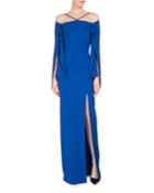 Cheveley Flutter-sleeve Strappy Evening Gown