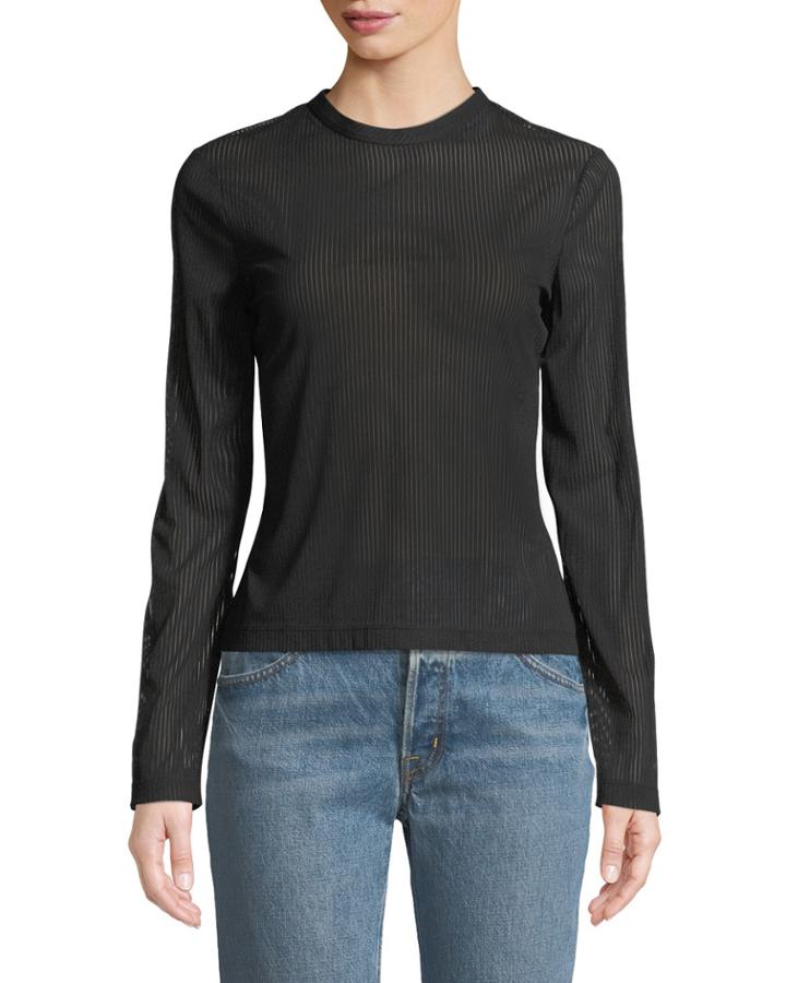 Barcode Mesh Long-sleeve Top