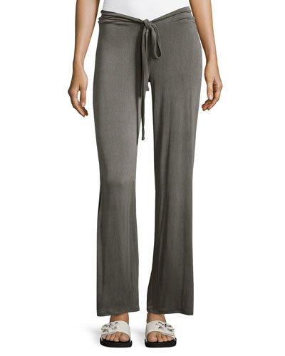 Tie-front Jersey Pants, Charcoal