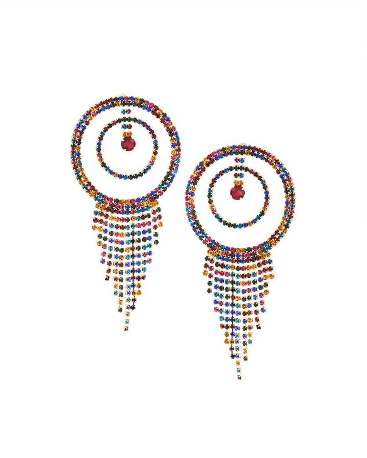 Multicolor Rhinestone Hoop & Fringe Earrings