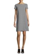 Cross-back Textured Striped Jersey Shift Dress, Black/white
